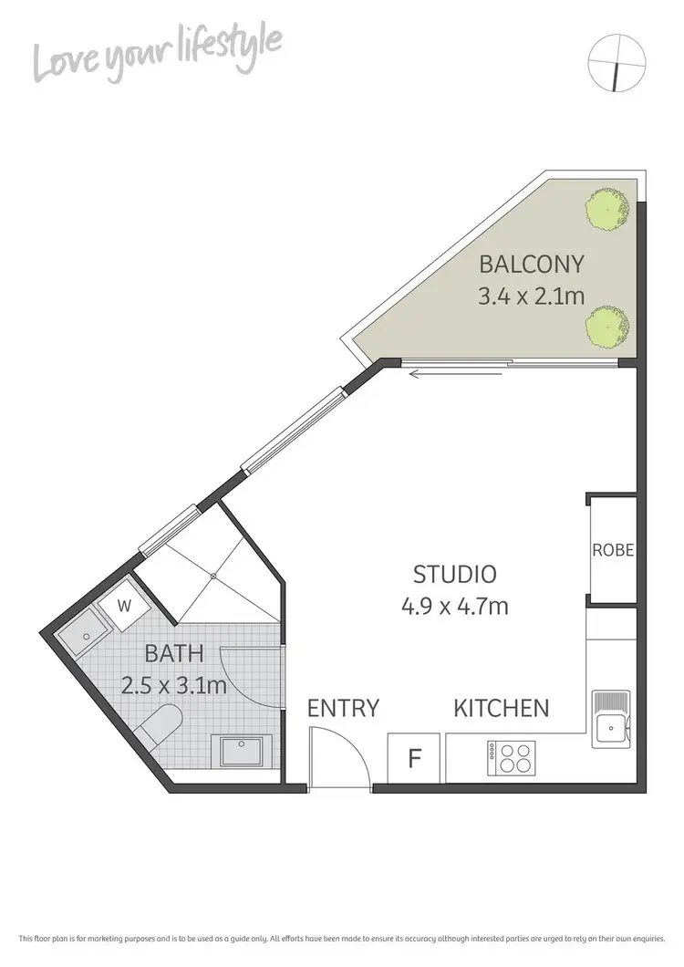 Floorplan of Homely studio listing, 104E/138 Carillon Avenue, Newtown NSW 2042