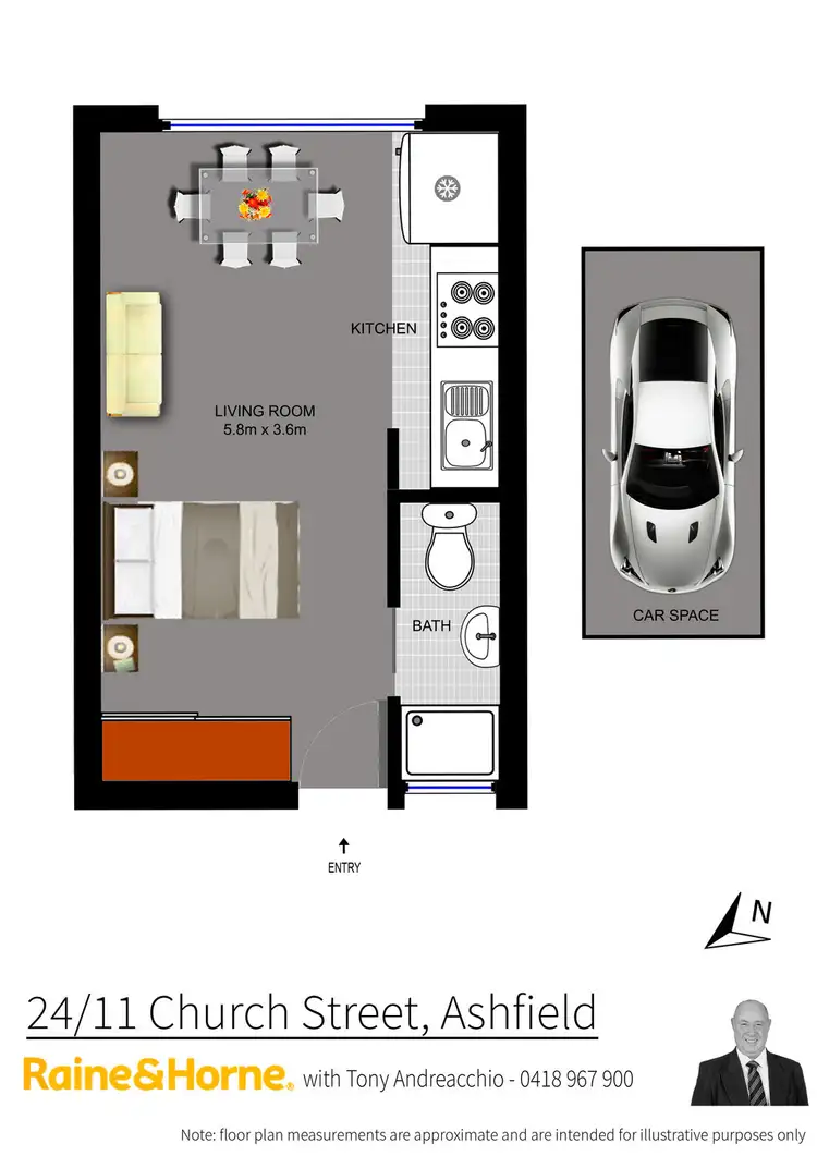 Floorplan of Homely studio listing, 24/11 Church Street, Ashfield NSW 2131
