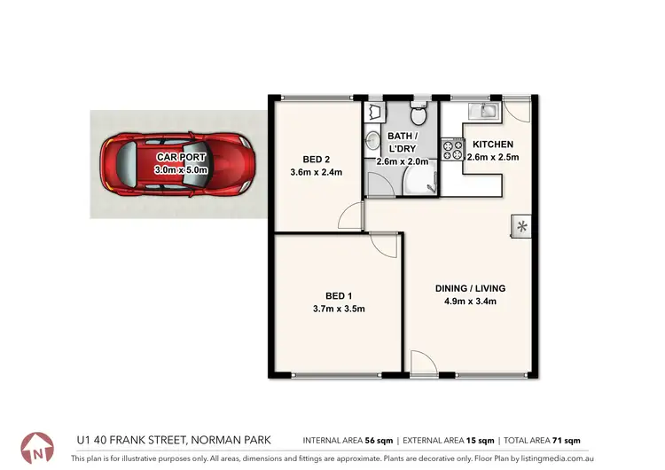Floorplan of Homely unit listing, 1/40 Frank Street, Norman Park QLD 4170