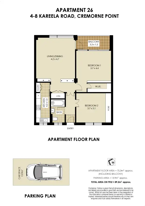 Floorplan of Homely apartment listing, 26/4-8 Kareela Road, Cremorne Point NSW 2090