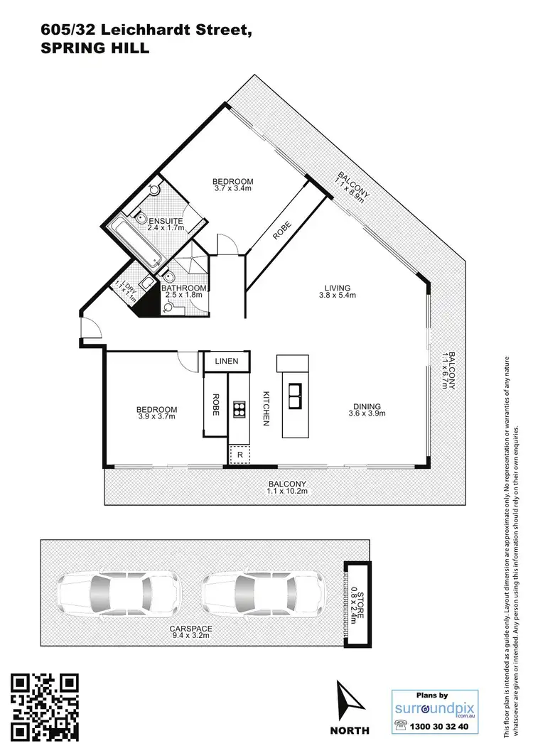 Floorplan of Homely unit listing, 605/32 Leichhardt Street, Spring Hill QLD 4000