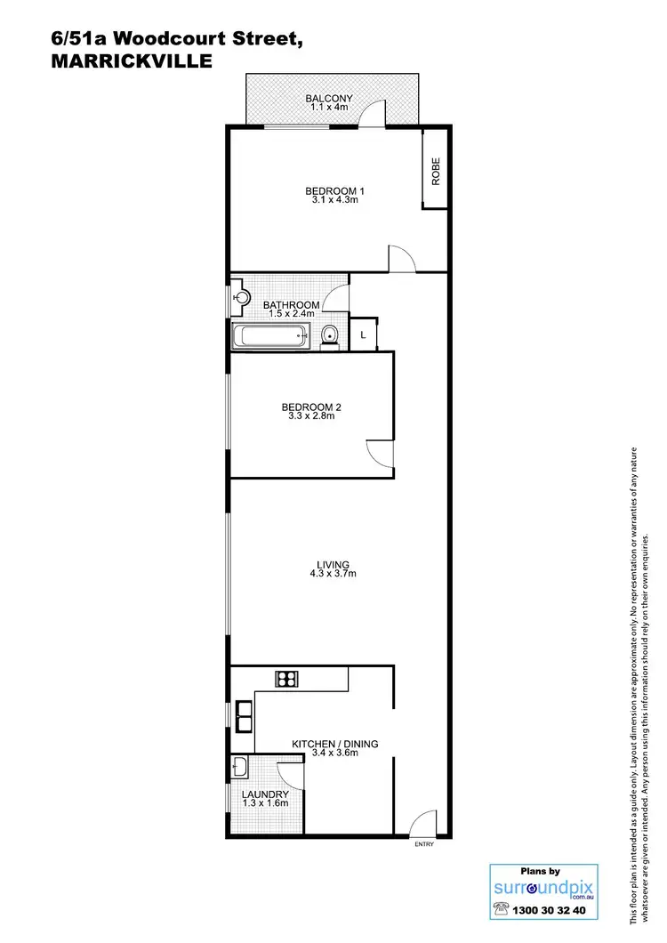 Floorplan of Homely unit listing, 6/51A Woodcourt Street, Marrickville NSW 2204