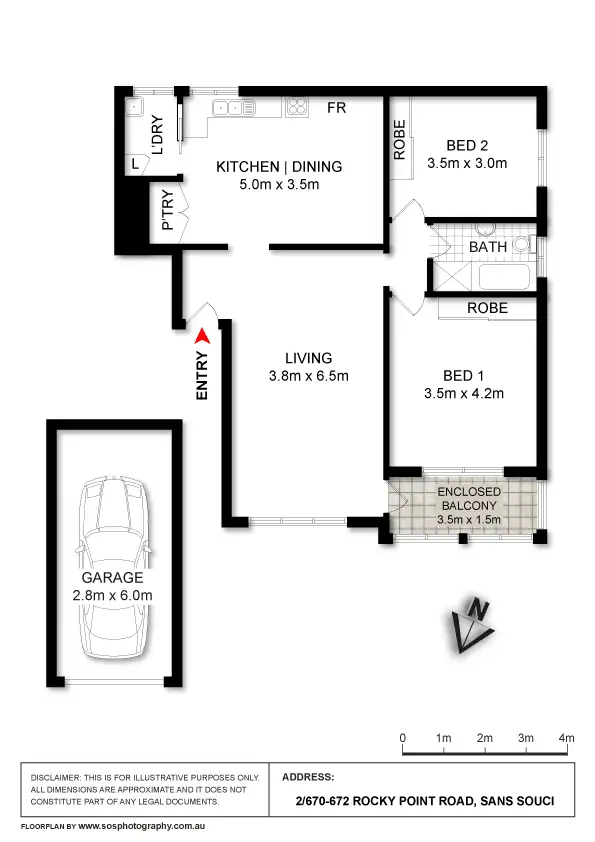 Floorplan of Homely unit listing, 2/670 Rocky Point Road (cnr Fontainebleau Street), Sans Souci NSW 2219