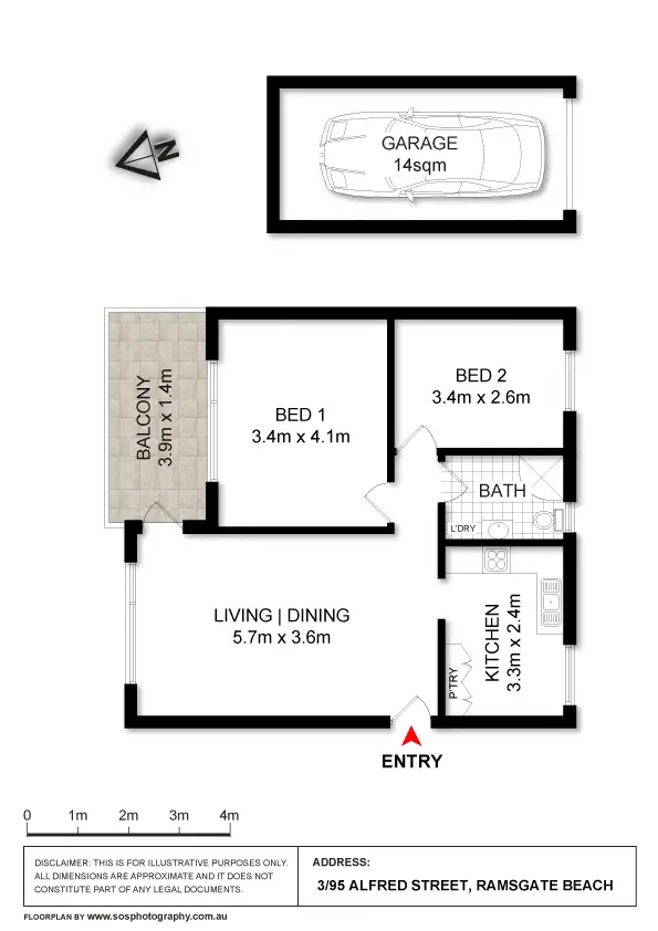Floorplan of Homely unit listing, 3/95 Alfred Street, Ramsgate Beach NSW 2217