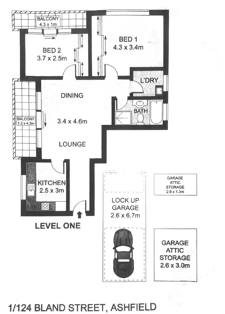 Floorplan of Homely unit listing, 1/124 Bland Street, Ashfield NSW 2131