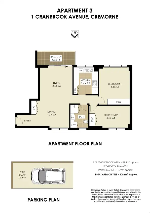 Floorplan of Homely apartment listing, 3/1 Cranbrook Avenue, Cremorne NSW 2090