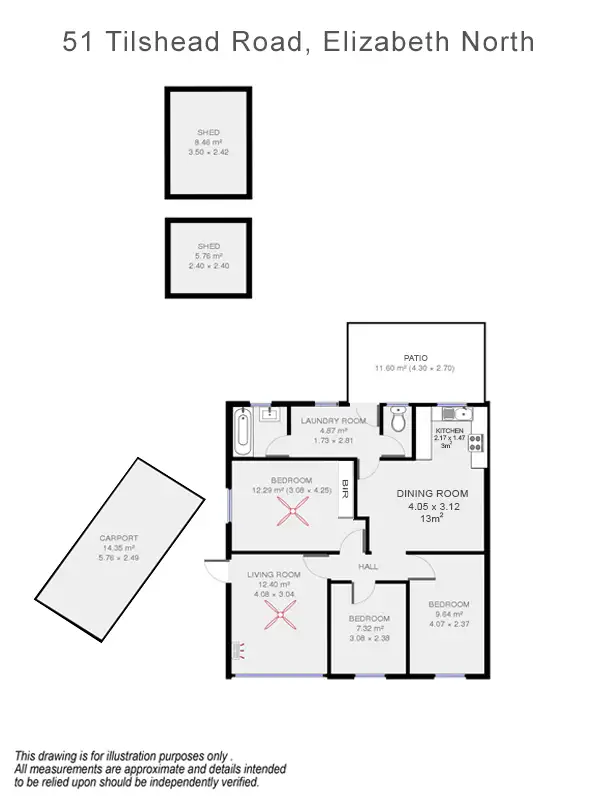 Floorplan of Homely semi-detached listing, 51 Tilshead Road, Elizabeth North SA 5113