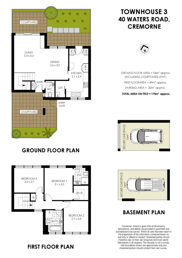 Floorplan of Homely townhouse listing, 3/40 Waters Road, Cremorne NSW 2090