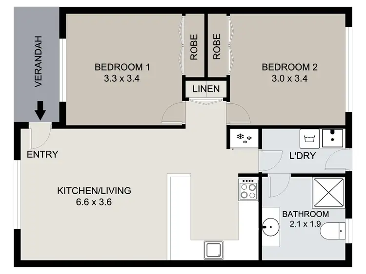 Floorplan of Homely unit listing, 1/40 Marten Street, South Gladstone QLD 4680