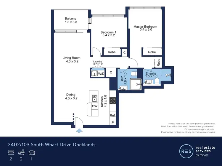 Floorplan of Homely apartment listing, 2402/103 South Wharf Drive, Docklands VIC 3008