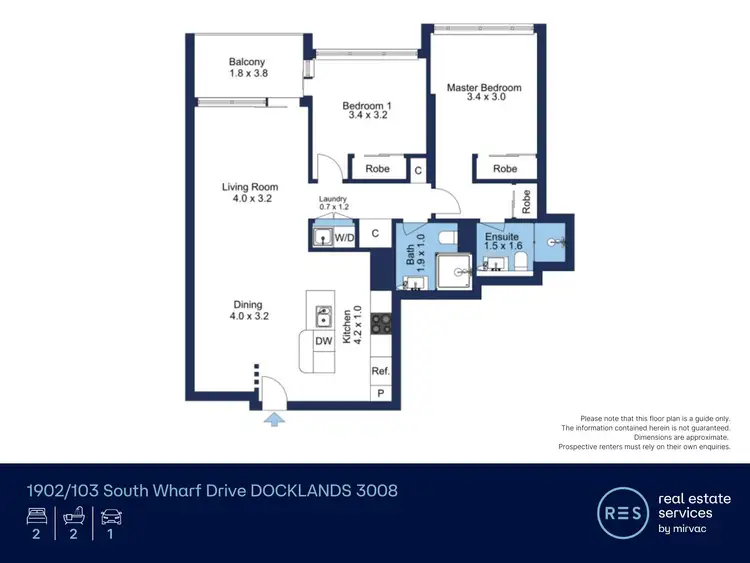 Floorplan of Homely apartment listing, 1902/103 South Wharf Drive, Docklands VIC 3008