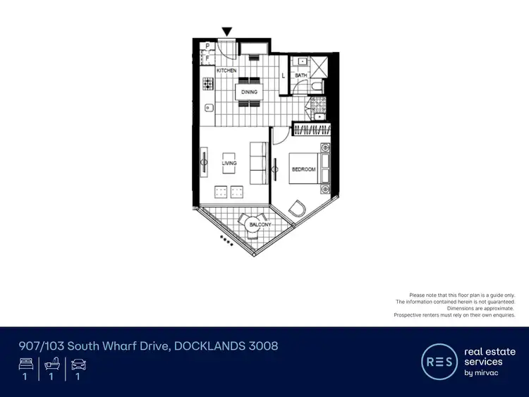 Floorplan of Homely apartment listing, 907/103 South Wharf Drive, Docklands VIC 3008