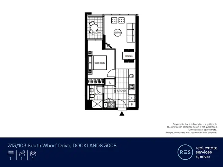 Floorplan of Homely apartment listing, 313/103 South Wharf Drive, Docklands VIC 3008