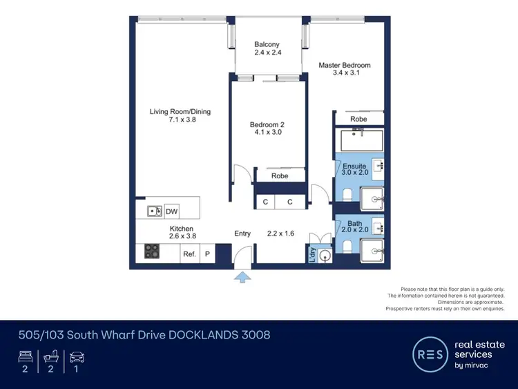 Floorplan of Homely apartment listing, 505/103 South Wharf Drive, Docklands VIC 3008