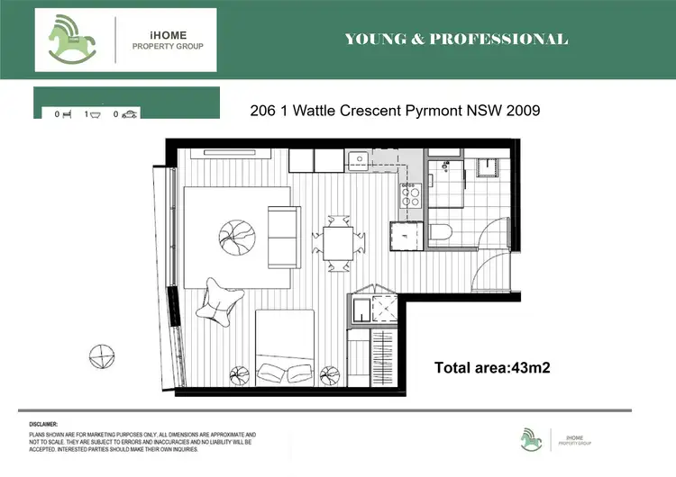 Floorplan of Homely studio listing, 206/1 Wattle Crescent, Pyrmont NSW 2009