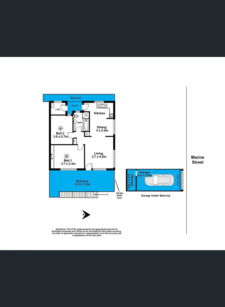 Floorplan of Homely unit listing, 1/7 Marine Street, Somerton Park SA 5044