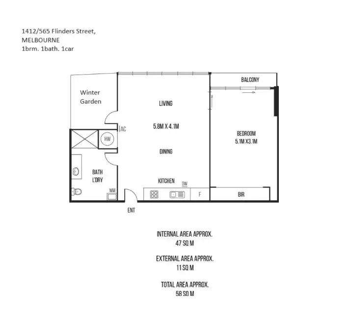 Floorplan of Homely apartment listing, 1412/565 Flinders Street, Melbourne VIC 3000