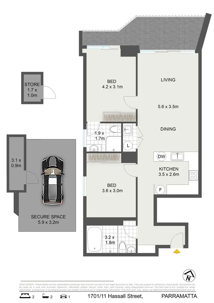 Floorplan of Homely apartment listing, 1701/11 Hassall Street, Parramatta NSW 2150