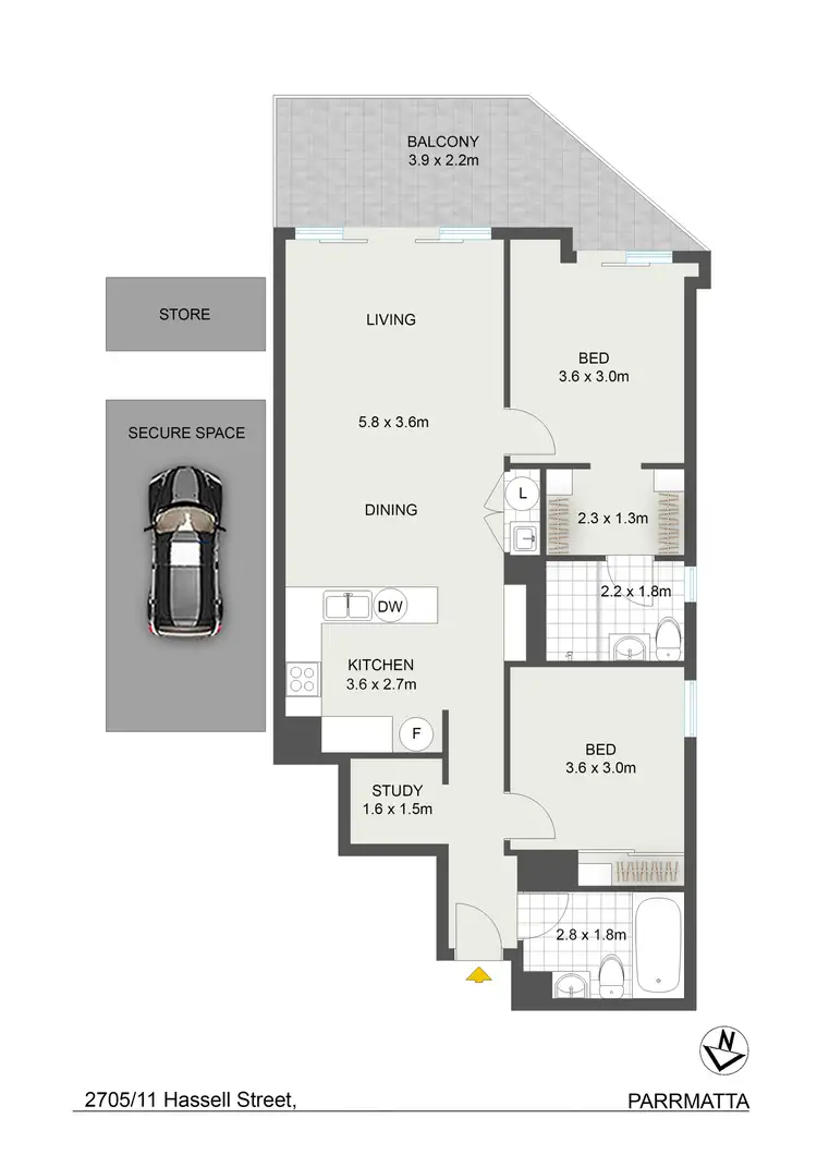Floorplan of Homely apartment listing, Level 27 - 11 Hassall Street, Parramatta NSW 2150