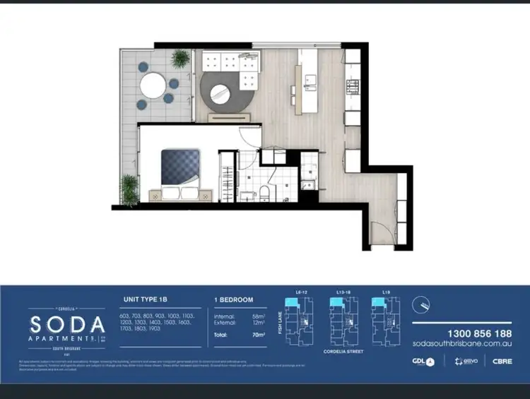 Floorplan of Homely apartment listing, 703/27 Cordelia Street, South Brisbane QLD 4101