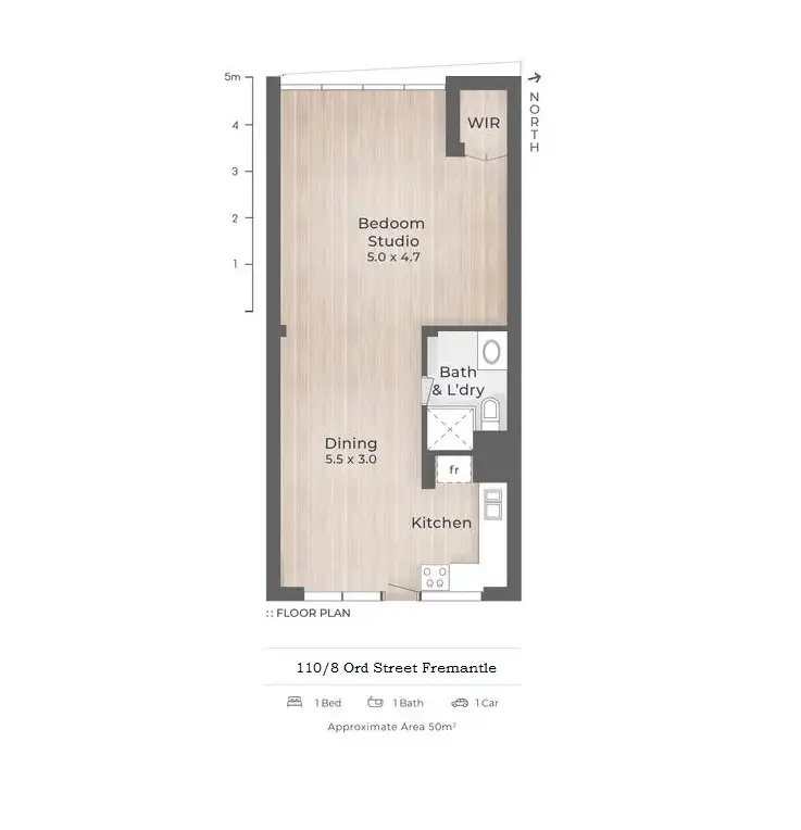 Floorplan of Homely studio listing, 110/8 Ord Street, Fremantle WA 6160