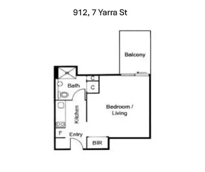 Floorplan of Homely studio listing, 912/7 Yarra Street, South Yarra VIC 3141