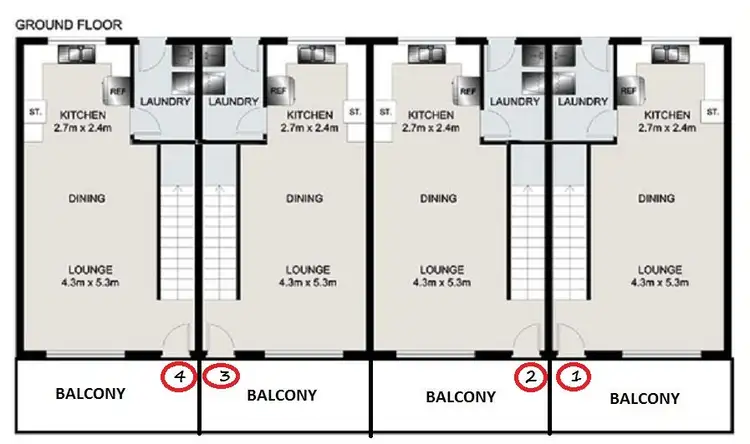 Floorplan of Homely block of units listing, 1-4/6 Wenitong Street, West Gladstone QLD 4680