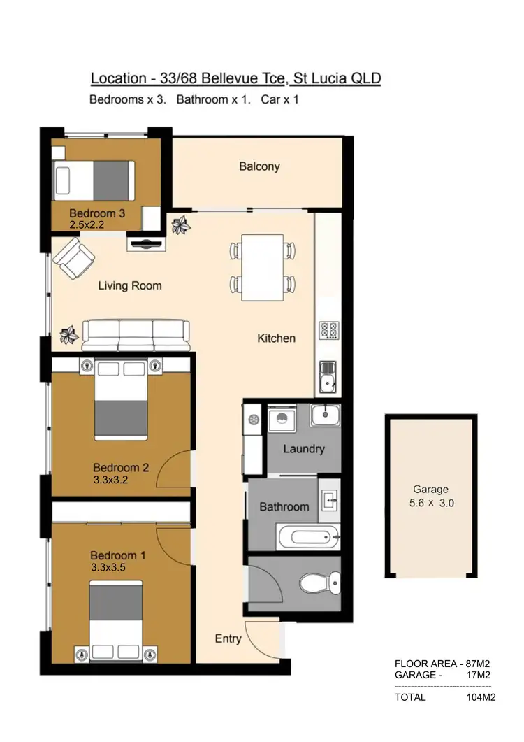 Floorplan of Homely unit listing, 33/68 Bellevue Tce, St Lucia QLD 4067