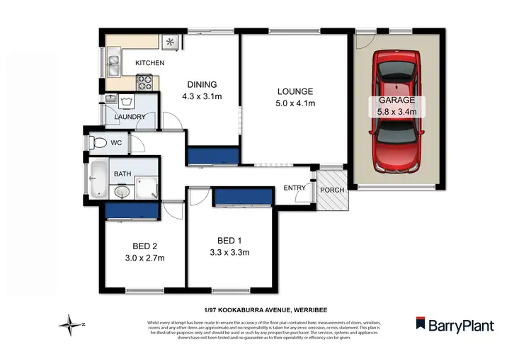 Floorplan of Homely unit listing, 1/97 Kookaburra Avenue, Werribee VIC 3030