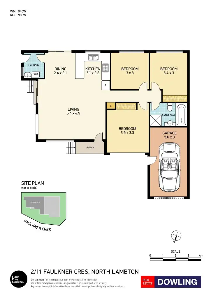 Floorplan of Homely semi-detached listing, 2/11 Faulkner Crescent, North Lambton NSW 2299