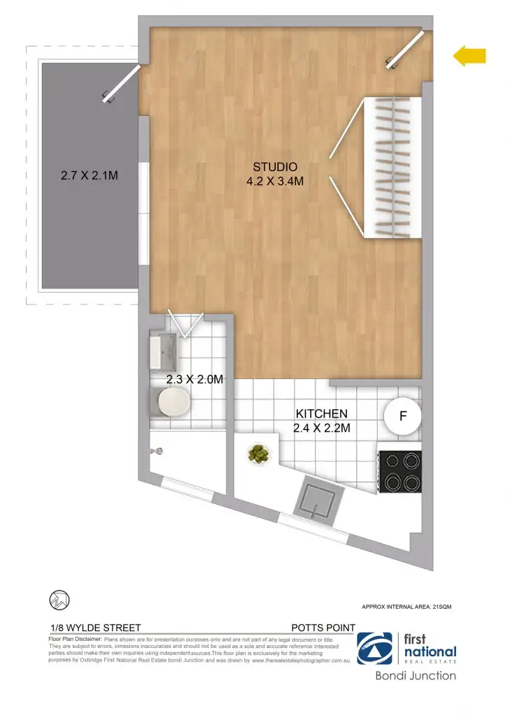 Floorplan of Homely studio listing, 1/8 Wylde Street, Potts Point NSW 2011