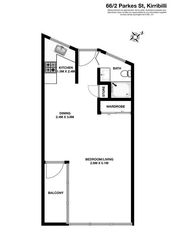 Floorplan of Homely studio listing, 66/2 Parkes Street, Kirribilli NSW 2061