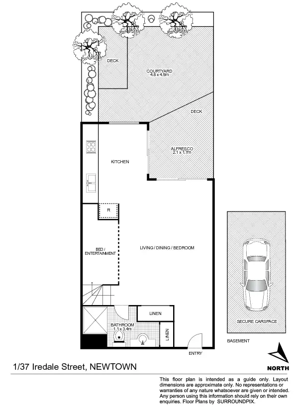 Floorplan of Homely studio listing, 1/37 Iredale Street, Newtown NSW 2042