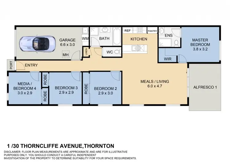 Floorplan of Homely semi-detached listing, 1/30 Thorncliffe Avenue, Thornton NSW 2322
