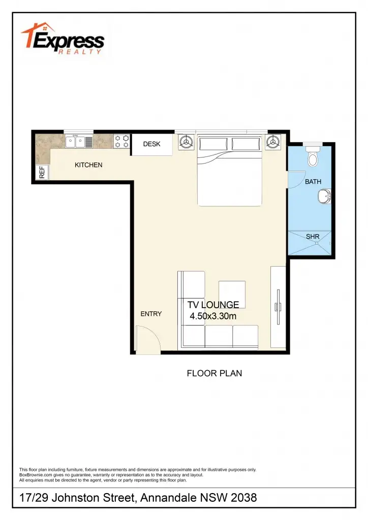 Floorplan of Homely studio listing, 17/29-31 Johnston Street, Annandale NSW 2038