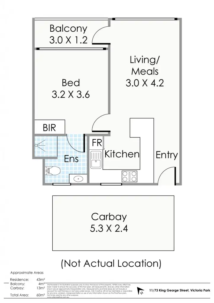 Floorplan of Homely unit listing, 11/73 King George Street, Victoria Park WA 6100