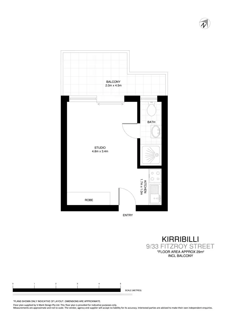 Floorplan of Homely studio listing, 9/33 Fitzroy St, Kirribilli NSW 2061