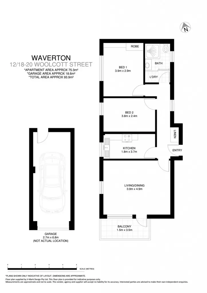 Floorplan of Homely apartment listing, 12/18-20 Woolcott St, Waverton NSW 2060