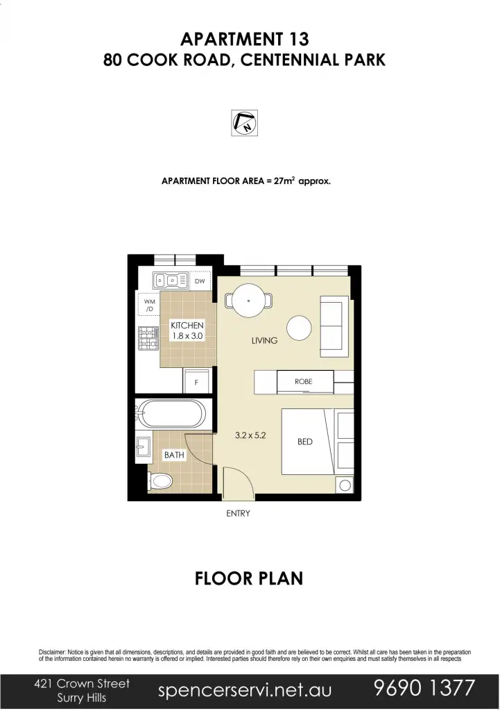 Floorplan of Homely studio listing, 13/80 Cook Road, Centennial Park NSW 2021