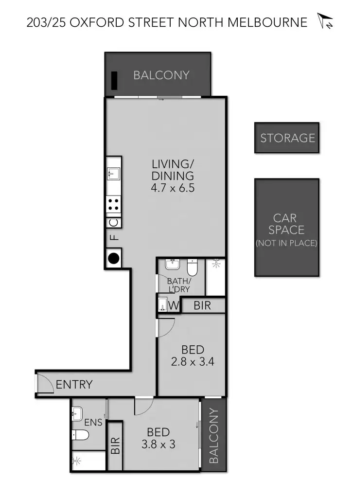Floorplan of Homely apartment listing, 203/25 Oxford Street, North Melbourne VIC 3051