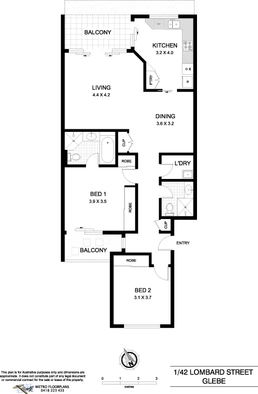 Floorplan of Homely apartment listing, 1/42 Lombard Street, Glebe NSW 2037