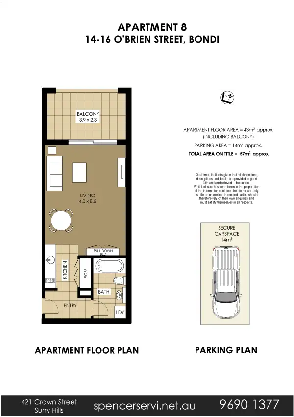 Floorplan of Homely studio listing, 8/14-16 O'Brien Street, Bondi Beach NSW 2026