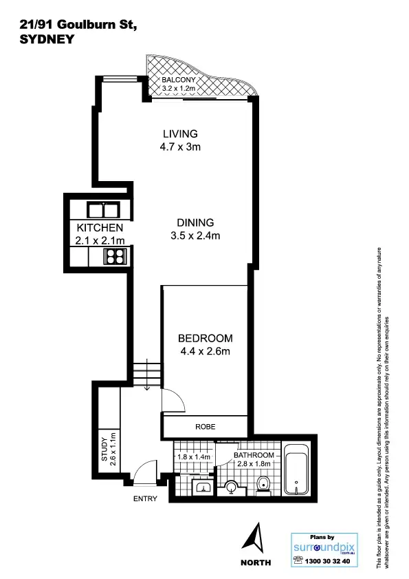 Floorplan of Homely apartment listing, 21/91 Goulburn Street, Haymarket NSW 2000