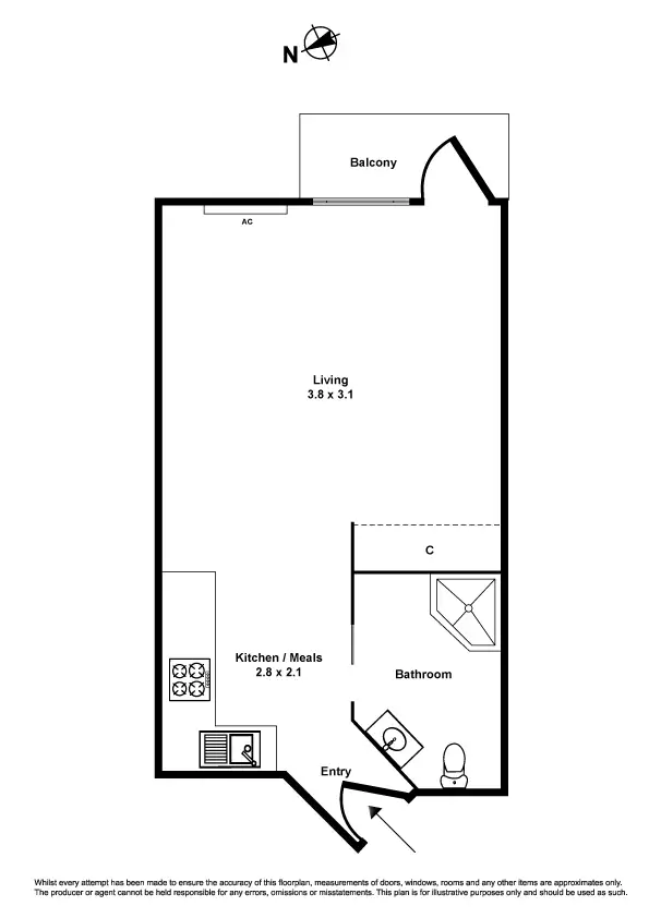 Floorplan of Homely studio listing, 13/30 Pickett Street, Footscray VIC 3011