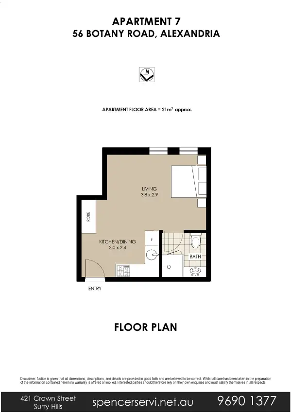 Floorplan of Homely studio listing, 7/56 Botany Road, Alexandria NSW 2015