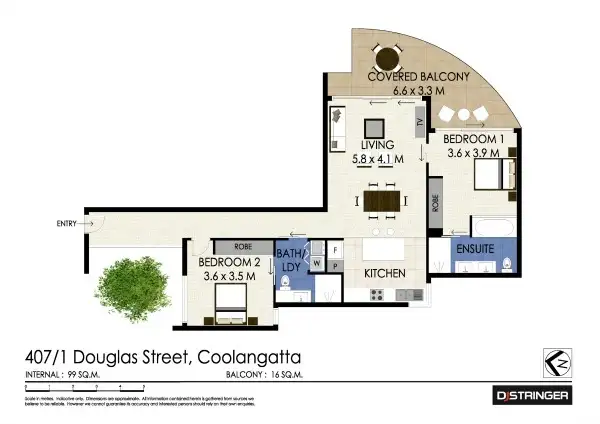 Floorplan of Homely unit listing, 401/1-3 Douglas Street 'Nirvana', Kirra QLD 4225