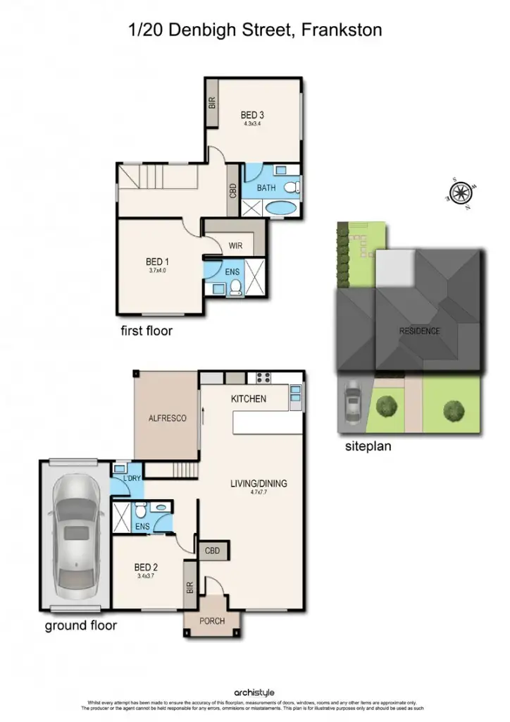 Floorplan of Homely townhouse listing, 1/20 Denbigh Street, Frankston VIC 3199