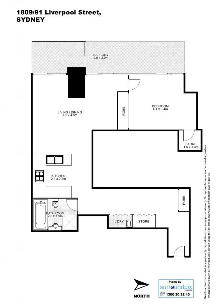 Floorplan of Homely apartment listing, 91 Liverpool Street, Sydney NSW 2000