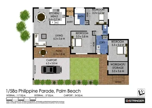 Floorplan of Homely semi-detached listing, 1/58A Philippine Parade, Palm Beach QLD 4221