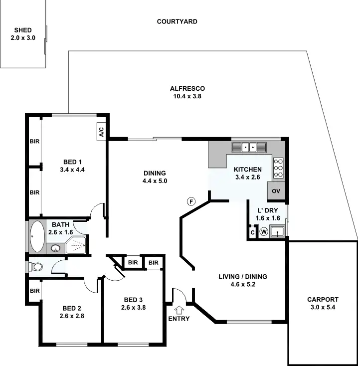 Floorplan of Homely semi-detached listing, 13A Macquarie Way, Willetton WA 6155